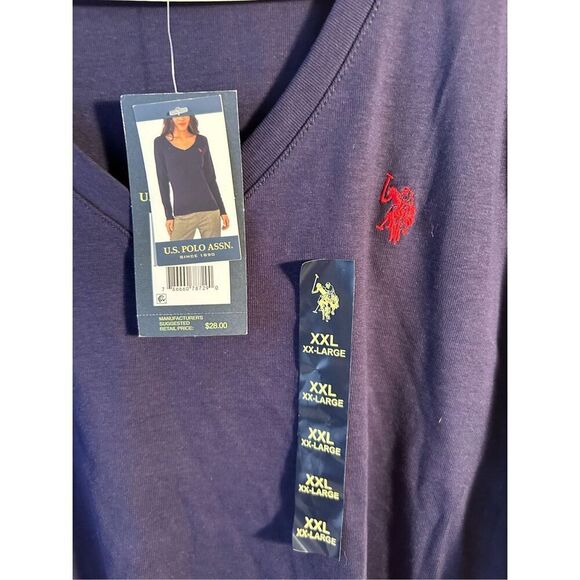 US Polo Assn xxl new Vneck Ls Navy Red - Picture 2 of 6